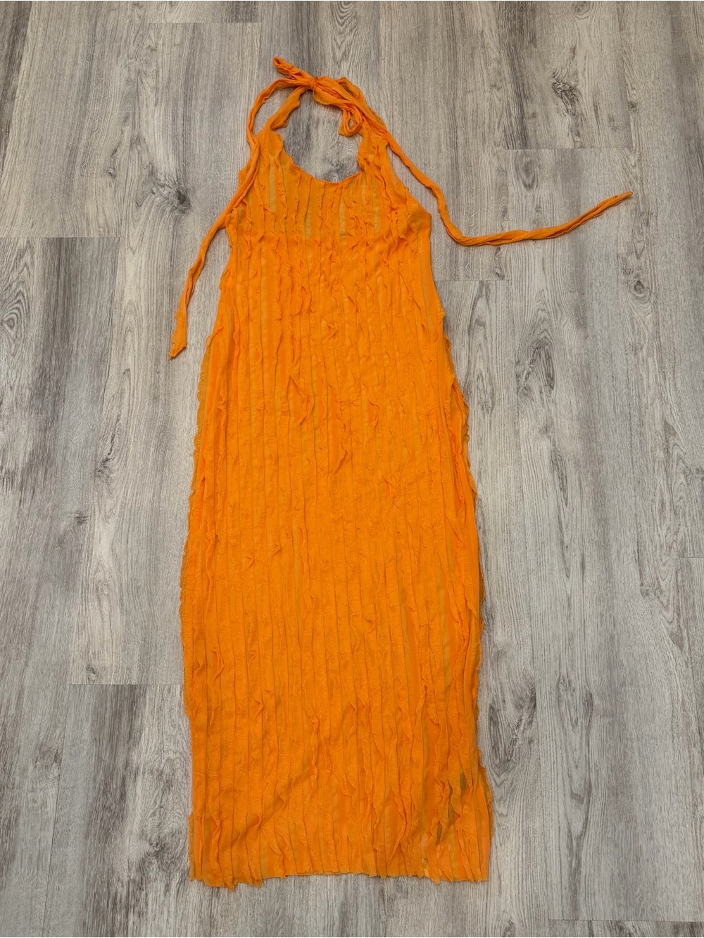 NWT Micas Orange Textured Halter Maxi Dress Size Medium Open Back
